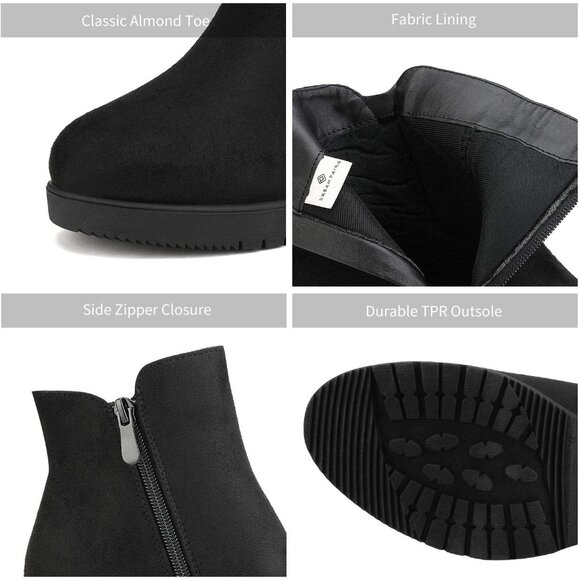 Women's Black Chunky Heel Ankle Chelsea Two Zipper Round Toe Classic Booties - Picture 3 of 7